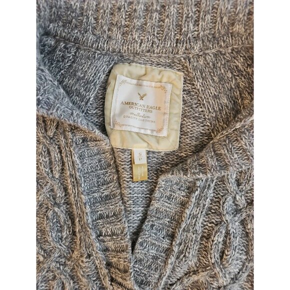American Eagle Gray Cable Knit Sweater Deep V Pockets Women's S - Picture 2 of 5